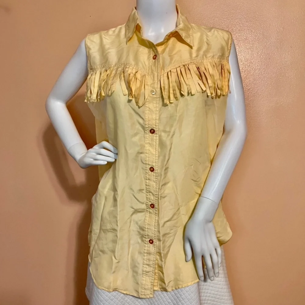 💯% Silk Soft Western Style Frill Button Down - Picture 2 of 10